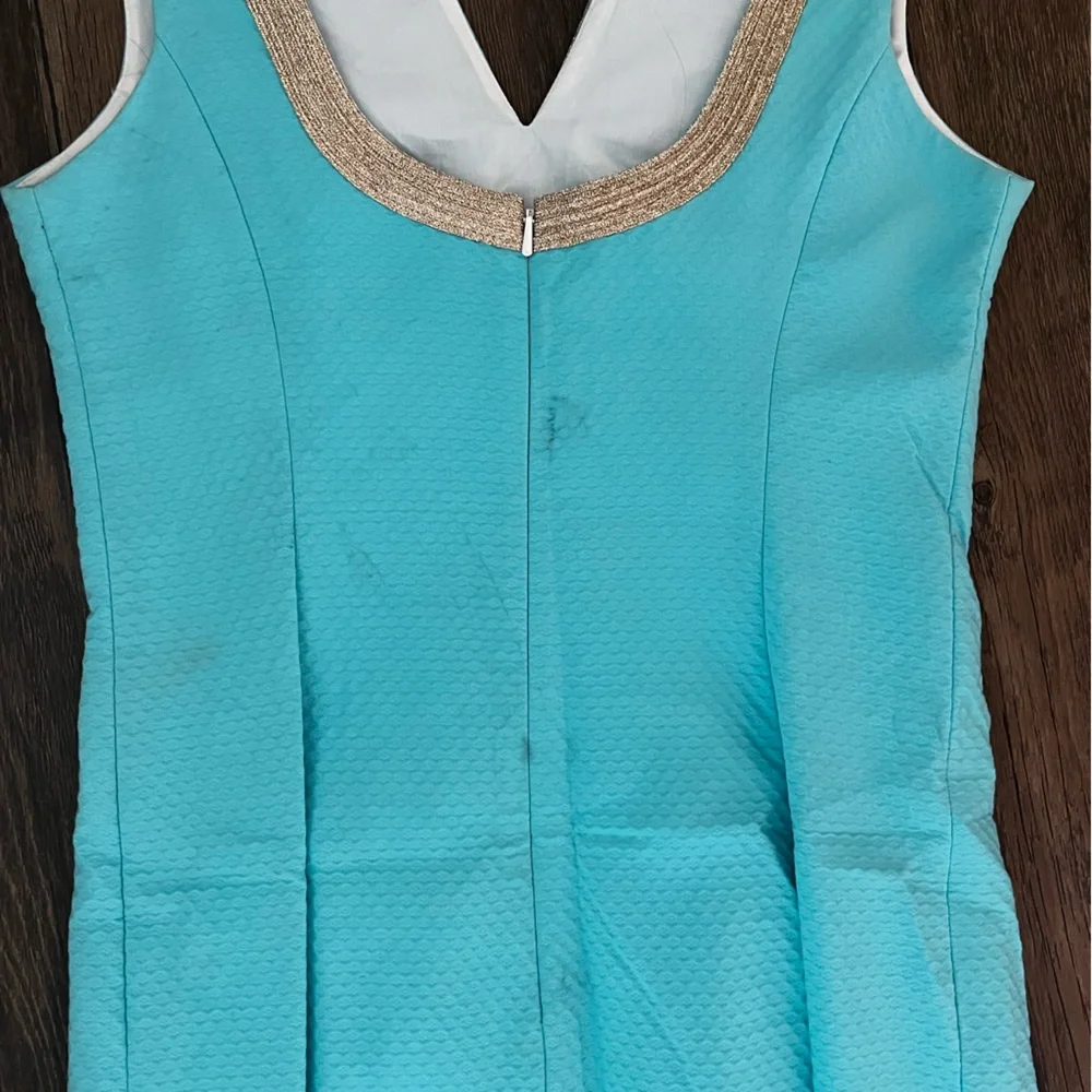 Lilly Pulitzer Blue and Gold Plunge Neckline Dress - Picture 4 of 5